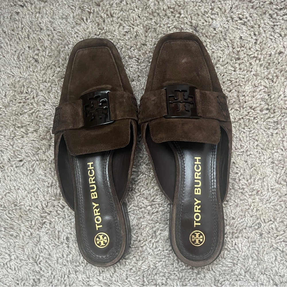 Tory Burch Georgia Suede Mules Dark Brown